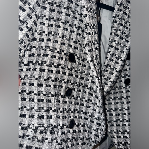 New Rachel Zoe Black White Double Breasted Tweed Button Blazer Jacket Career XS - Picture 2 of 11